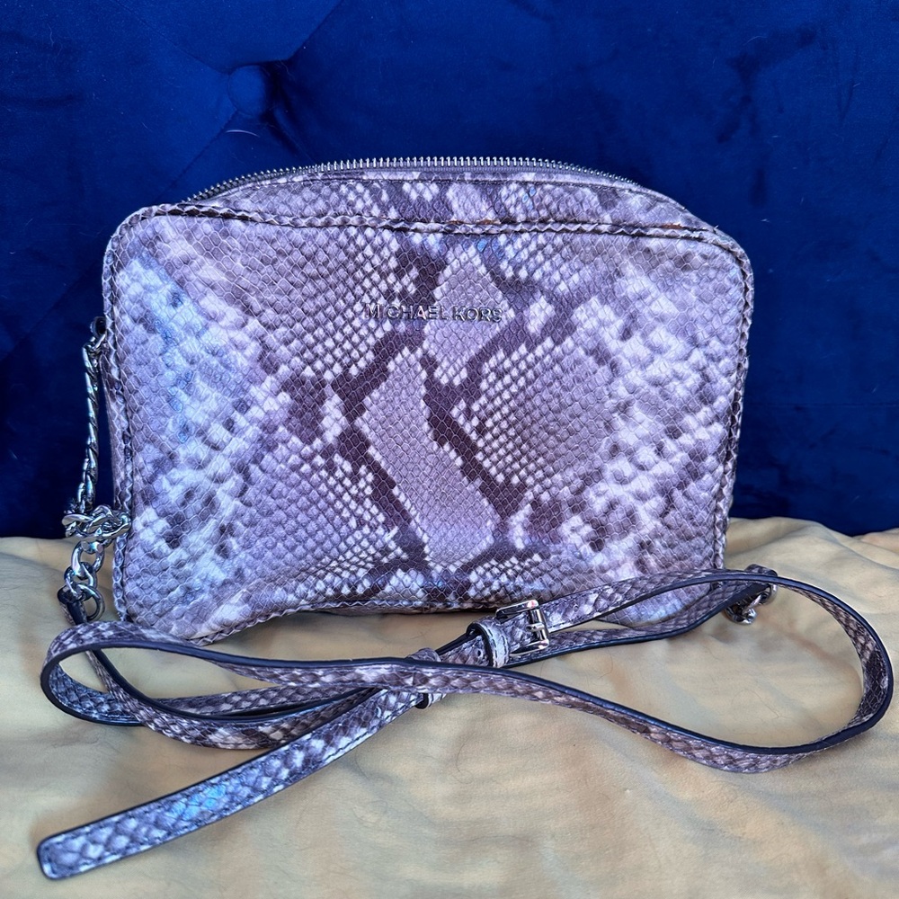 Michael Kors Beige/Gray Snakeskin Crossbody Bag